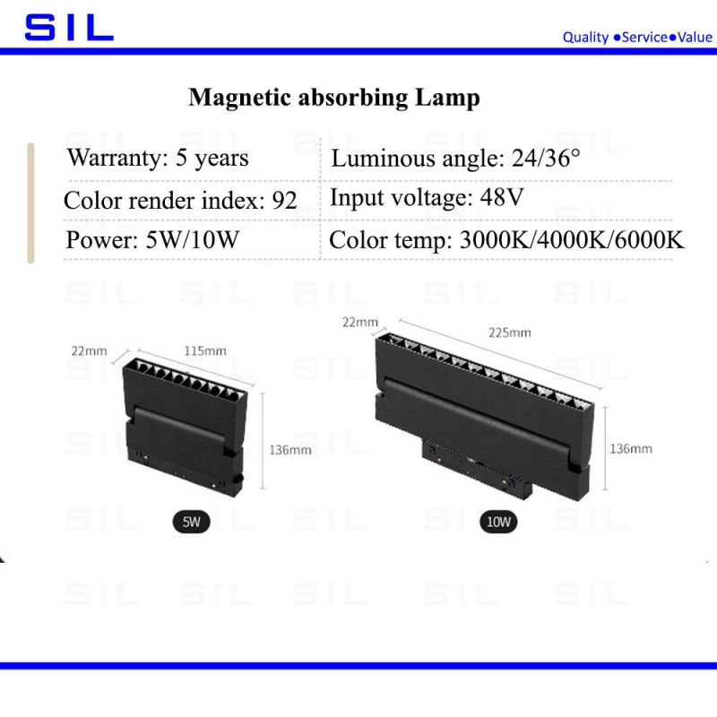 Indoor Rail Lighting Magnetic Track Light System DC48V Magnetic Flood LED Linear Track Light 5watt LED Track Light