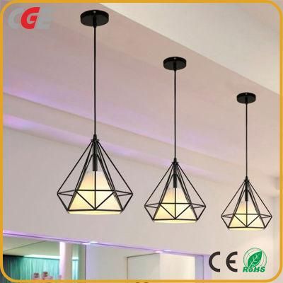 Black Metal Frame Three Triangle Cage Modern Lantern Chandelier Indoor Restaurant Chandelier