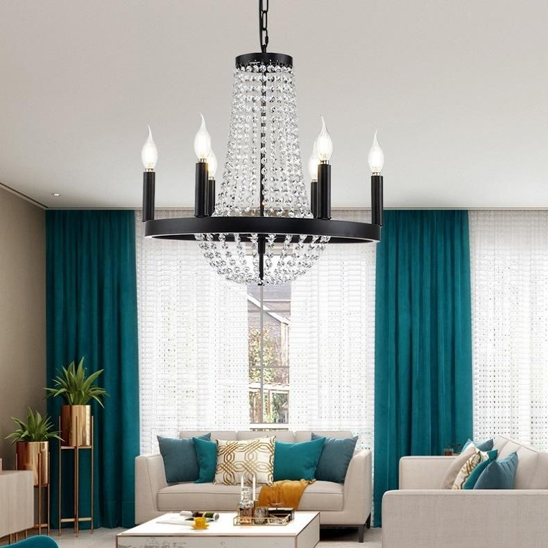 American Country K9 Crystal Chandelier Living Room Dining Room Lighting Vintage Home Decoration Lamp Fixtures