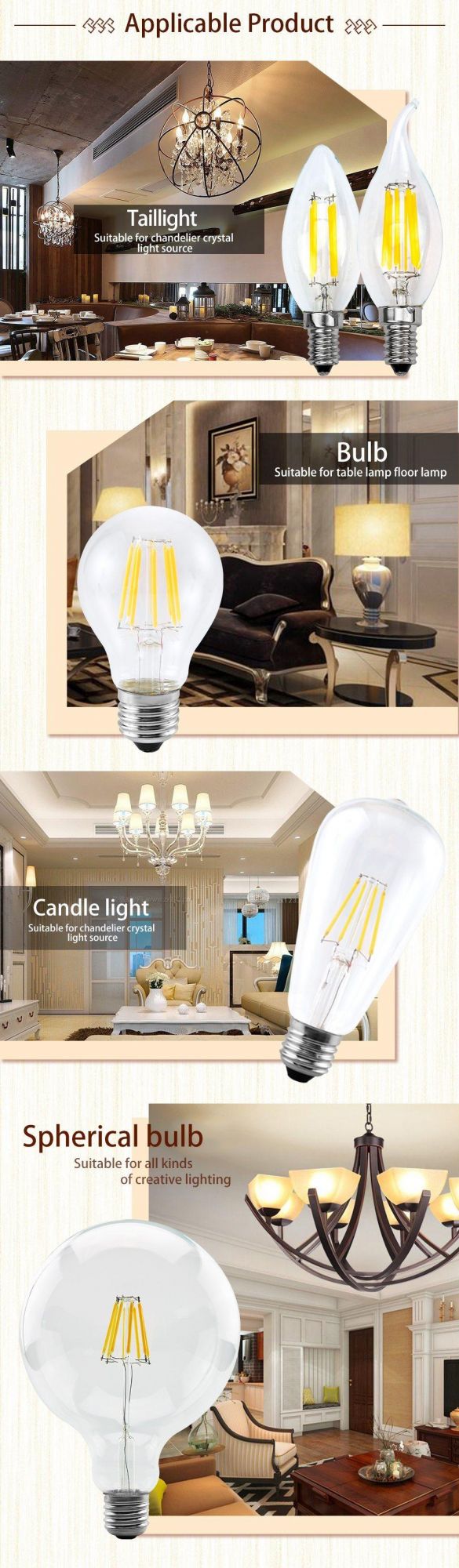 LED Candle Bulb C35 G45 St64 Vintage Lamp E14 LED E27 A60 G95 G125 220V LED Globe 2W 4W 6W 8W Filament Edison LED Light Bulbs