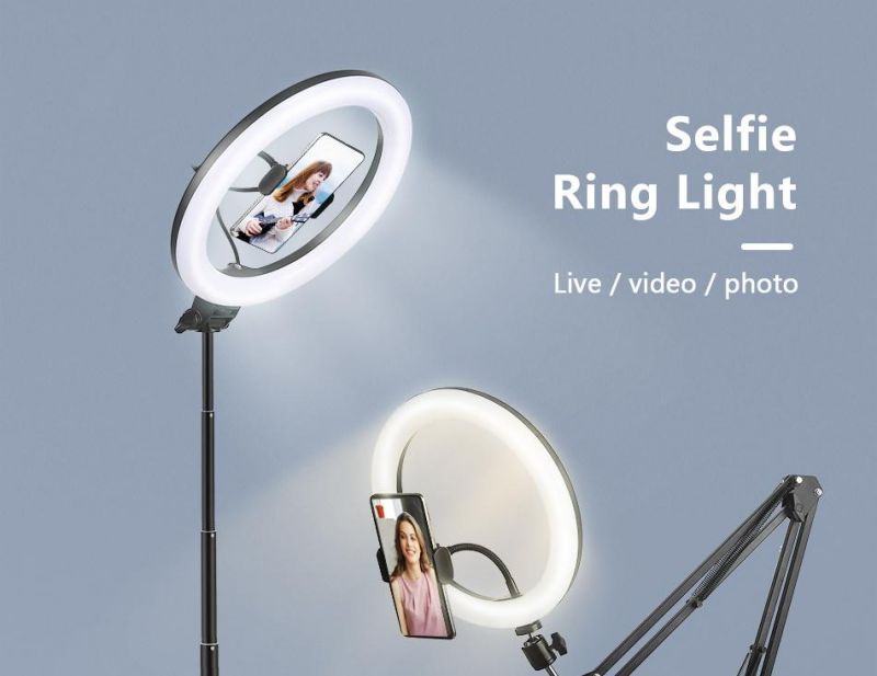 Selfie Ring Light Photography LED Rim of Lamp with Mobile Holder Support Tripod Stand Ringlight for Live Video Streaming