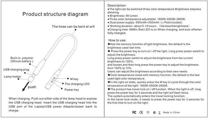 Rechargeable Book LED Neck Reading Light Desklamp