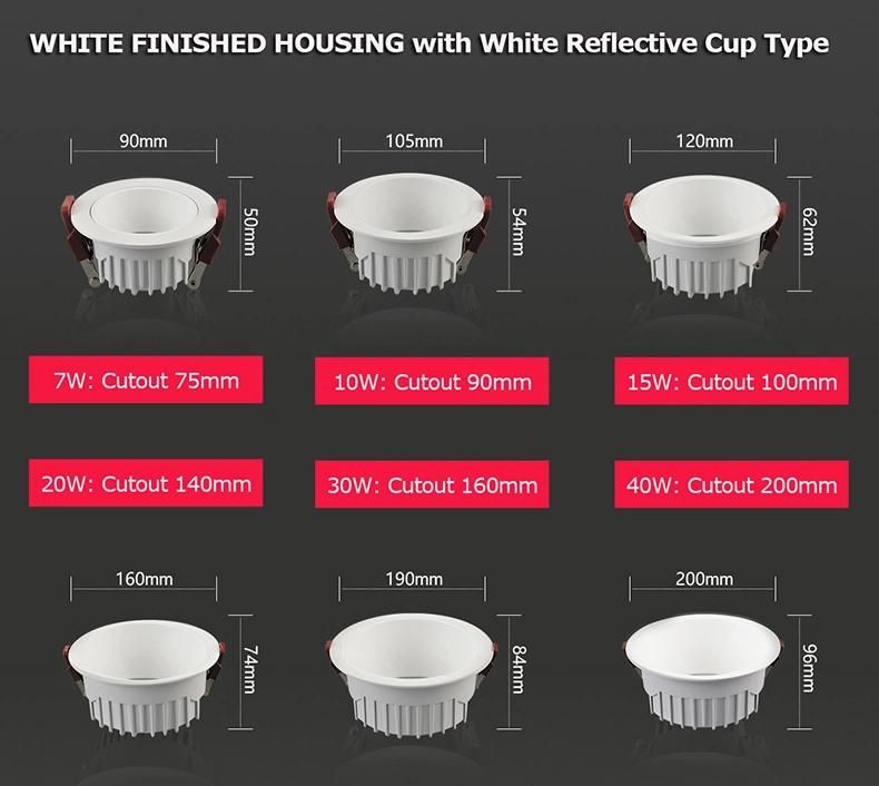 Optional SMD/COB LED Downlight Ceiling Recessed Fully Dimmable Light Home Store Use 5W 7W 10W 12W 15W 18W 20W