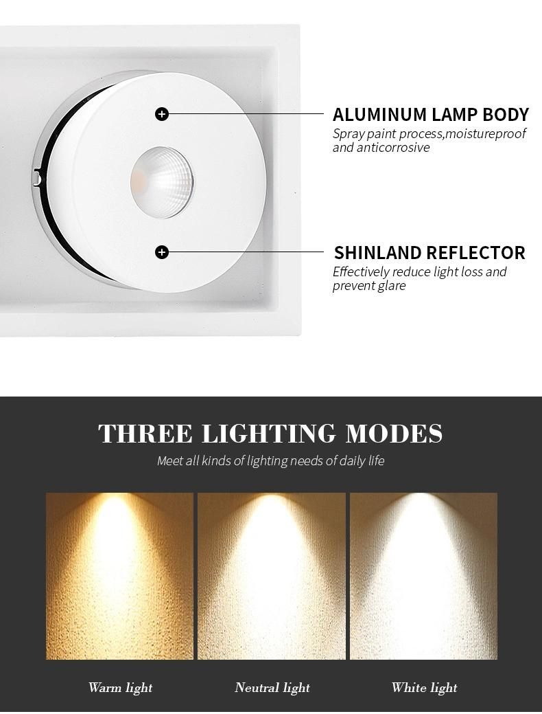 Anti Glare Ajustable Angle High Color Rendering Index Beam Angle Optional Strong Heat Disspation Aluminum Lamp Body Waterproof Reccesss Mount LED Spot Light