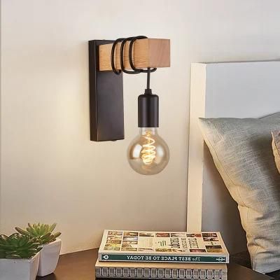 Living Room Wall Lamp American Retro Cage Hemp Rope Lamp Industrial Farmhouse Bedroom Wood Art Bedside Lamp