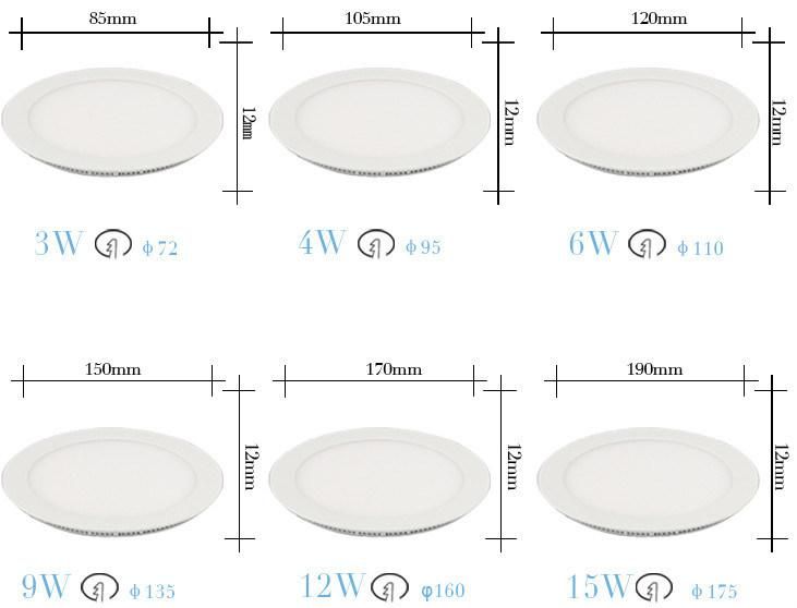 6W Round and Square Ultra Slim LED Panel Lamp Light