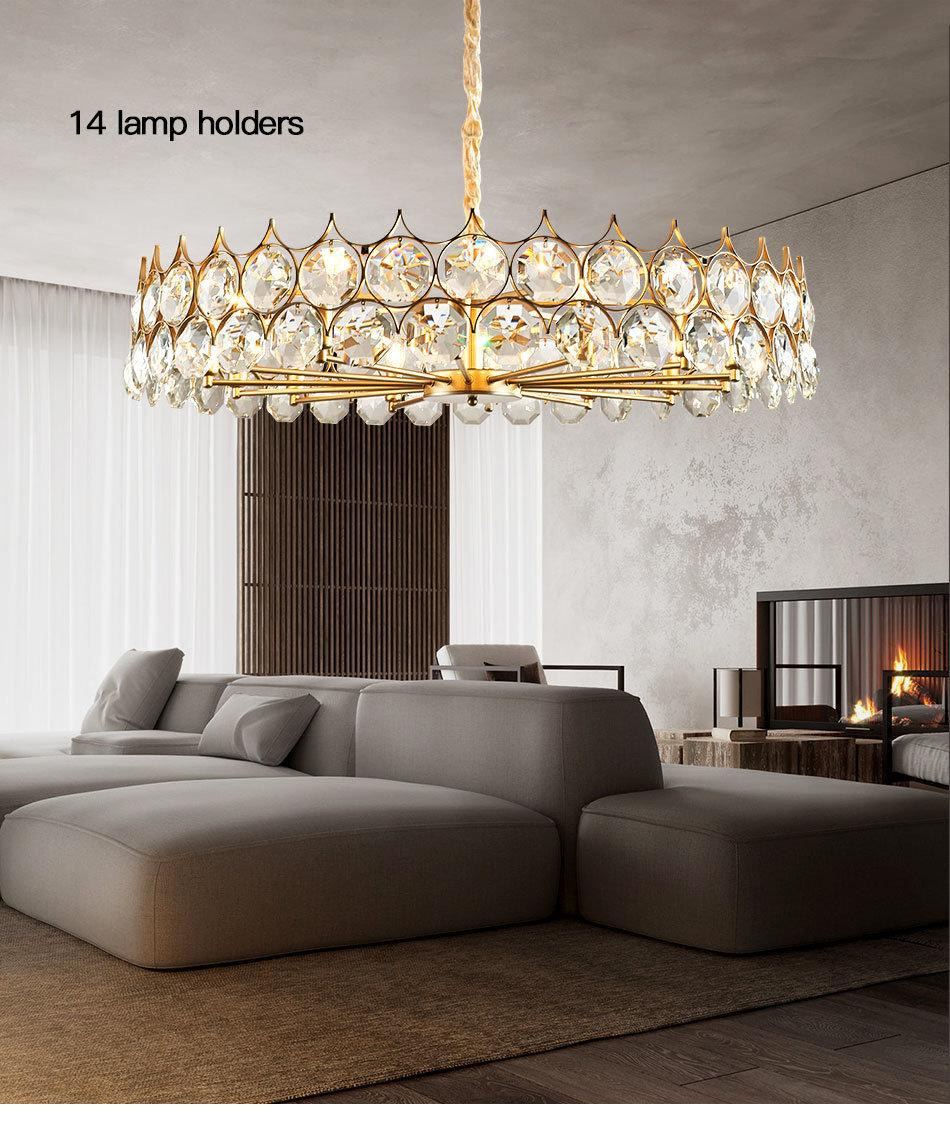 Round Luxury Hall Industrial Hanging Lamp Chandelier Crystal Lamp for Hotel