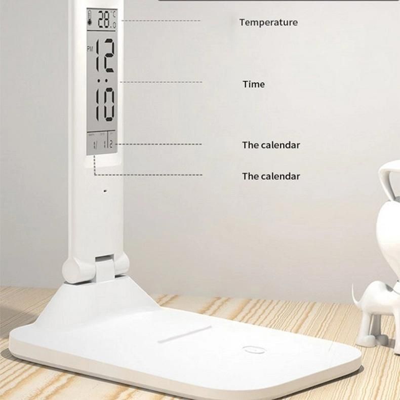 Folding Computer Desk Light Reading Lamps with Thermometer Calendar and Alarm Clock
