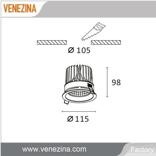 Manufacturer COB LED Downlight Recessed LED Lighting Lights IP44 Cutout 105mm