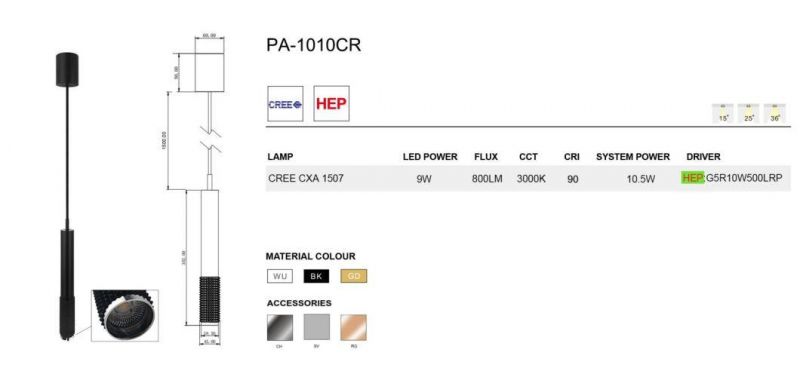 9W 120deg Beam Angle Commercial Office Ceiling Light LED Pendantlight