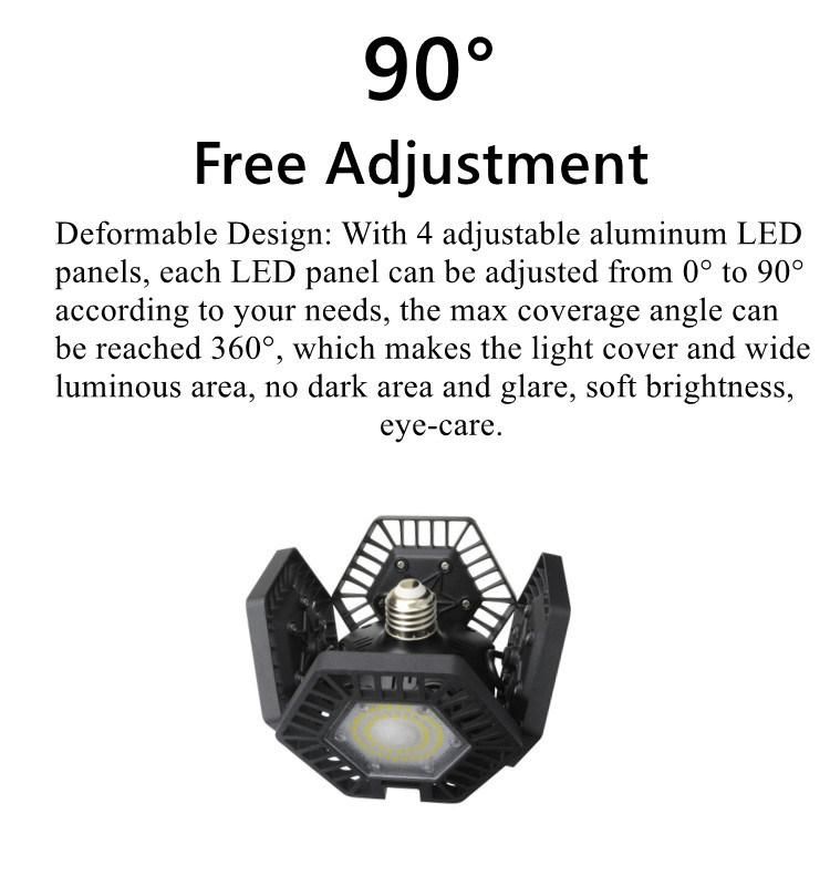 80W Folding Hexagon Adjustable Aluminum and Plastic LED Garage Light