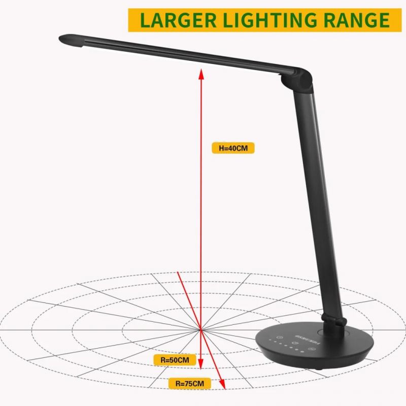 12W LED Desk Lamp, Dimmable and Adjustable Table Lights, Touch-Sensitive Control Panel, with 5 Lighting Modes 7 Brightness Levels, Timer and 5V/2.1A USB Chargin
