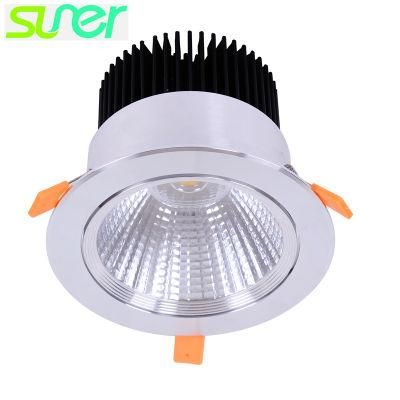 Round Silver Embedded COB LED Downlight Ceiling Light 30W Adjustable 3000K Warm White