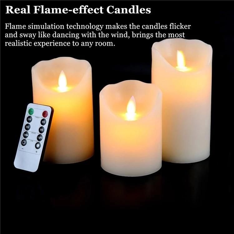 Household Set of 3 Ivory White LED Flameless Candles with 10-Key Remote Control