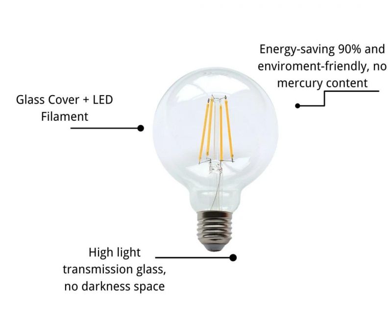 WiFi Control LED Vintage Filament Bulbs G80 LED Bulb LED Lighting Dimmable LED Globe Lamp E27 Base LED Light 6W LED Bulb with Ce RoHS