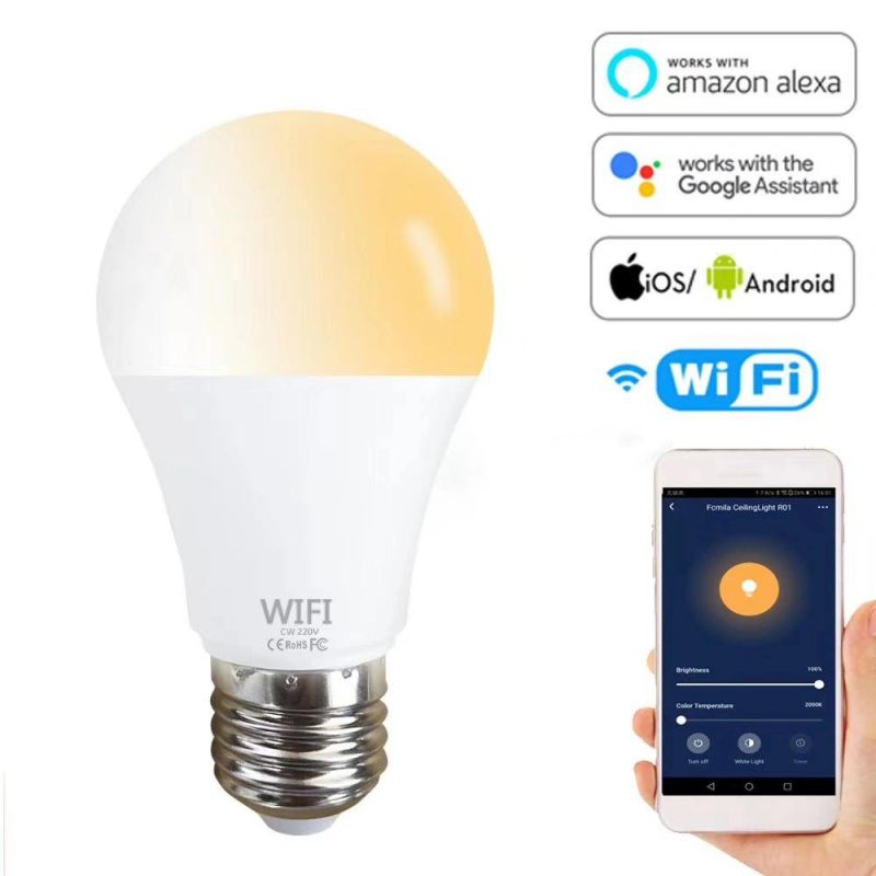 RGBW Wi-Fi LED Bulb, Smart Light Bulb, Dimmable Multicolored Lights, RGB Light Compatible with Alexa and Google Home