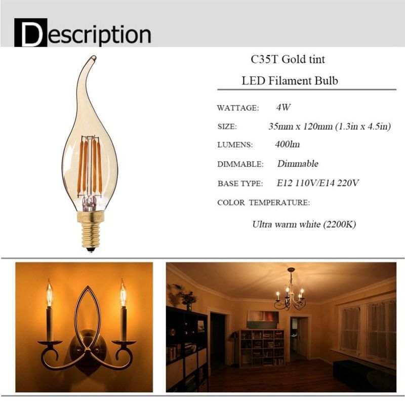 St64 C35 C32t C35t G40 A19 St45 St64 G80 G95 G125 Edison LED Filament Lamp