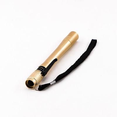 LED Flashlight Aluminum Alloy Pen Light with Tail Rope and Clip Focus Function for Camping and Indoor
