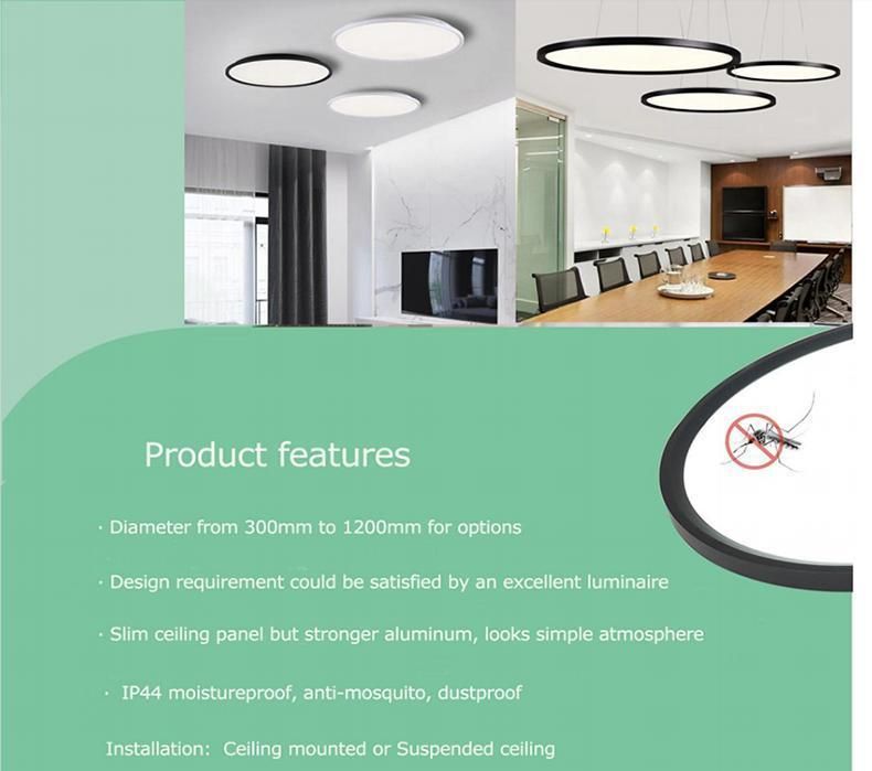 Ultra-Thin White or Black Aluminum Fitting 40cm 50cm 60cm LED Panel Ceiling Lamp