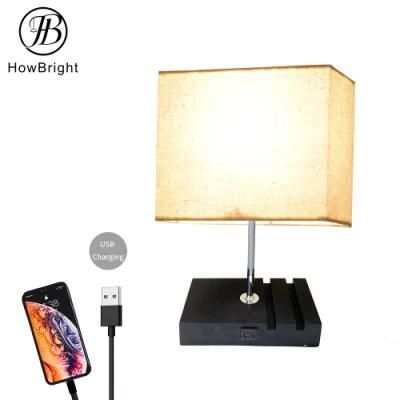 How Bright Nordic Style with USB Charging Table Lamp Black Color for Home Hotel Office Bedside Wood Base Table Lamp
