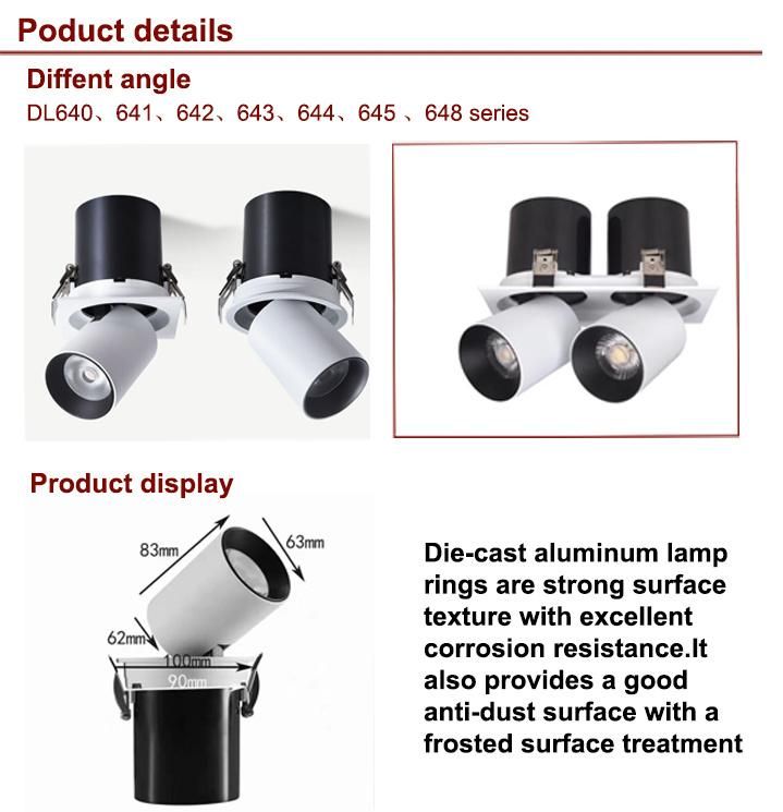 90 Degree Vertical Expansion AC90-130V IC-Rated Indoor-Used 2.5 Inch LED Recessed Down Light