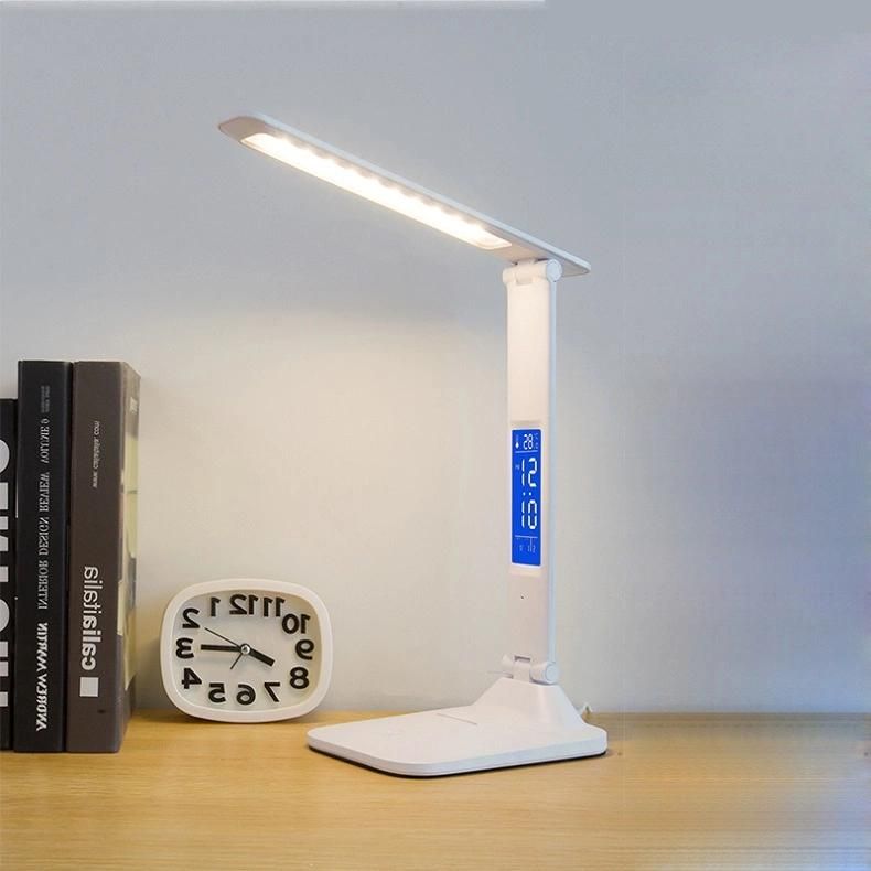 Folding Computer Desk Light Reading Lamps with Thermometer Calendar and Alarm Clock