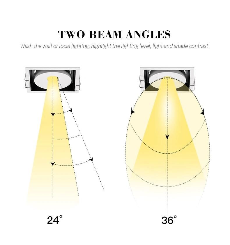 Anti Glare Ajustable Angle High Color Rendering Index Beam Angle Optional Strong Heat Disspation Aluminum Lamp Body Waterproof Reccesss Mount LED Spot Light