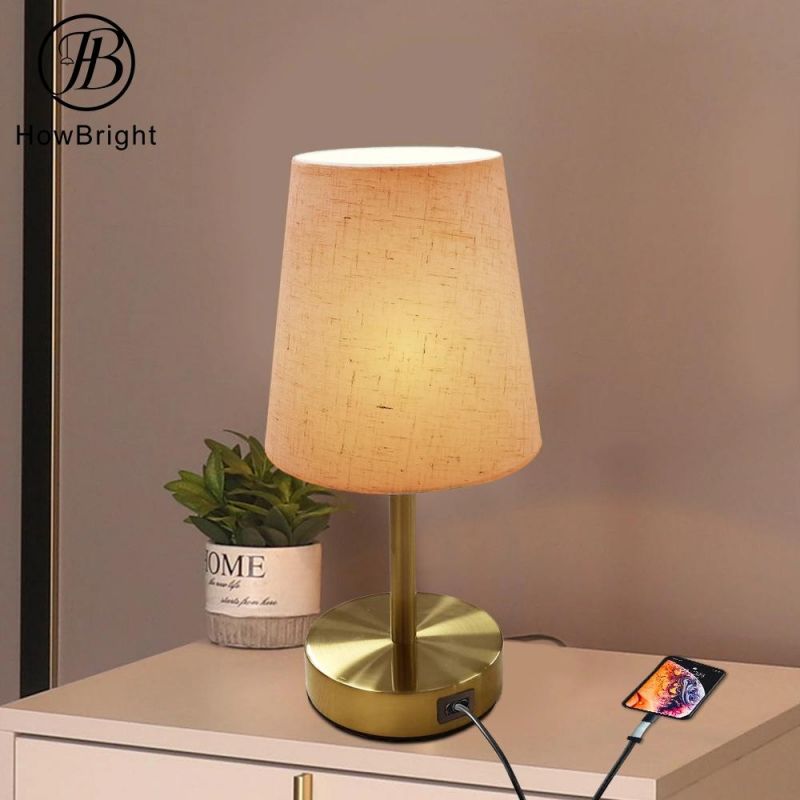 How Bright Nordic Design E12 Bulb Table Lamp with Fabric Shade with USB Gold Color for Home Office Hotel Table Lamp