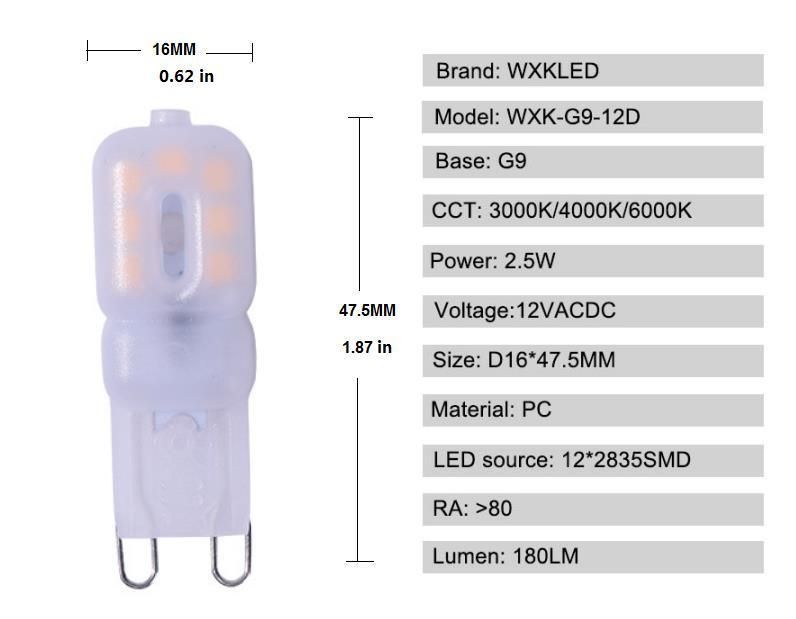 G9 G4 LED Bulbs 3W Bulb Equivalent to 30W Halogen Lamp, 3000K, AC 220-240V, G9 Capsule Lamps for Crystal Ceiling Lights