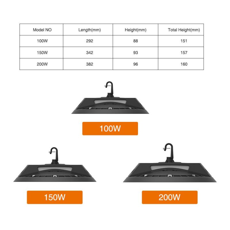190lm High Efficacy Sleek Design IP65 SAA CE Radio Equipment Directive150W 200W Warehouses High Bay Light