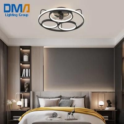 20W Black Remote Control Bedroom Decorative LED Surface Ceiling Light Lamp with Fan