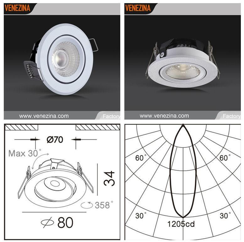Adjustable 6W Cutout 70mm LED Recessed Spot Down Light