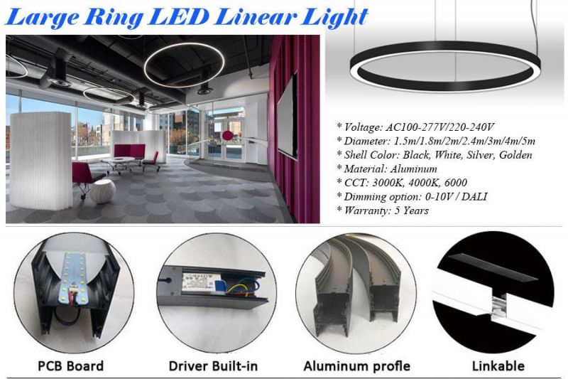 Modern Suspended Round Shape Circular LED Linear Light for Office Lighting