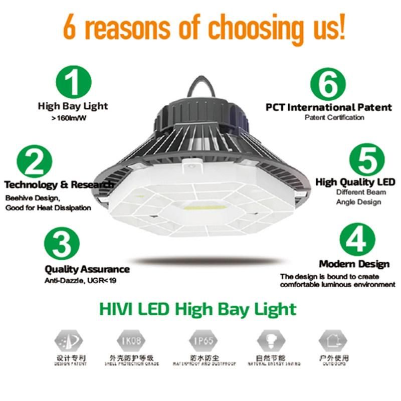 Industrial Light Fixtures Meanwell Driver Waterproof IP65 UFO Shape LED High Bay with 160lm/W