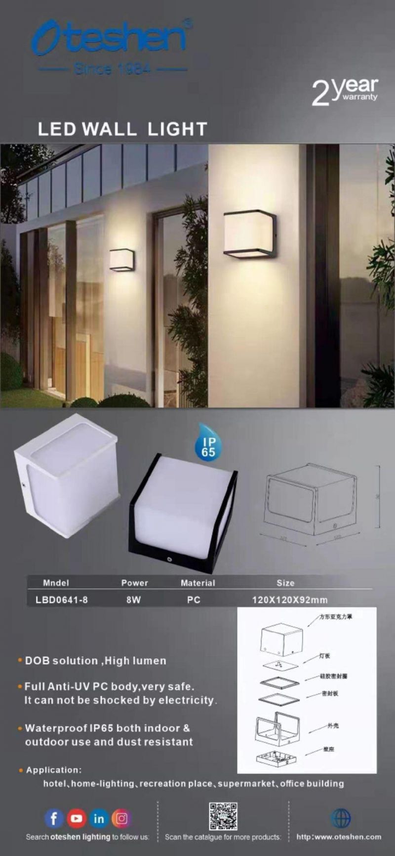 12W Decorative Surface Wall Mounted LED Wall Light IP65 Waterproof PC Outdoor Garden Wall Lamp