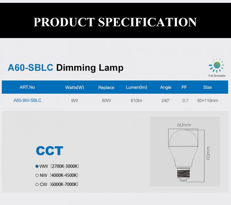 A60 9W Dimmable LED Bulb