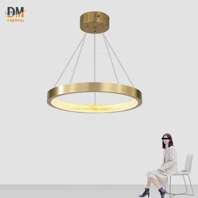 2022 New Modern Gold Circle Rings Chandelier Acrylic Diffuser LED Single Ring Ceiling Hanging Pendant Light