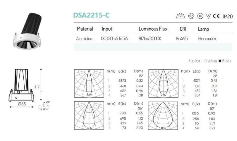 High Quality Hot Sale New Product 15W Embedded Ceiling Light IP55COB Aluminum Downlight Indoor Lighting LED Light