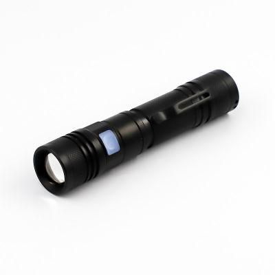 USB Rechargeable Flashlight Powered by 18650 Battery with Power Indicator on Switch