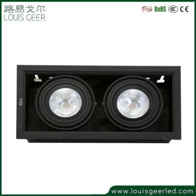 2020 Double Head 24W 30W Ceiling Recessed Mounted Rectangle COB LED Grille Downlight Spot Grille Light Fixture