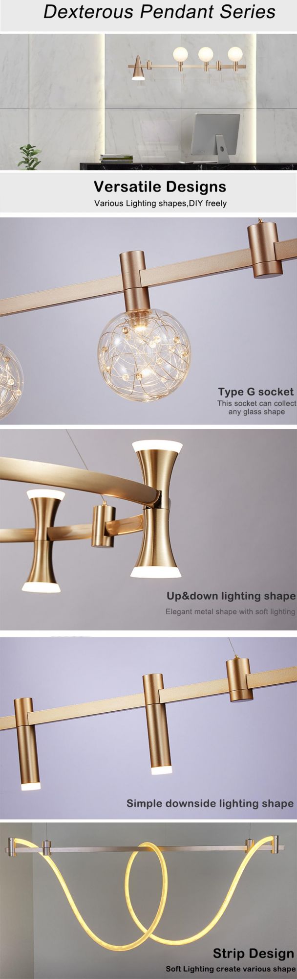 Hot Sales DIY Lamp with Acrylic Dexterous Series DC24V LED30W Home Hotel Designer Decoration Modern Ceiling Chandelier Black Golden Pendant Lamp Indoor
