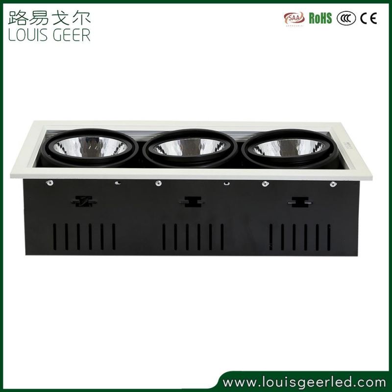 Recessed Triple Heads Anti-Glare LED Grille Light 36W 45W Ceiling Lights for Residential