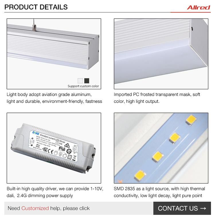for Modern Office AC100-240V Dimmable Pendant LED Linear Batten Tube Light