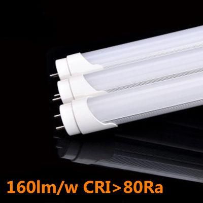 160lm/W CRI&gt;80ra 3000lm T8 18W LED Tube Light AC85-305V 6000K Cool White PF&gt;0.9 Surge Range 4kv