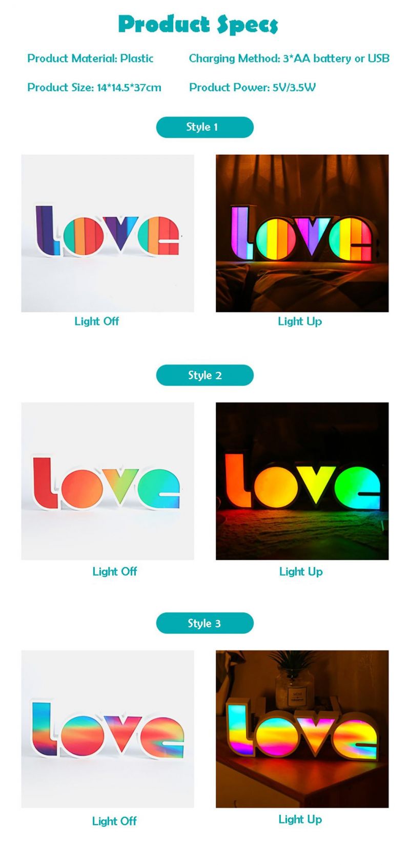 Love Sign LED Table Night Light for Bedroom Party Wedding Decor