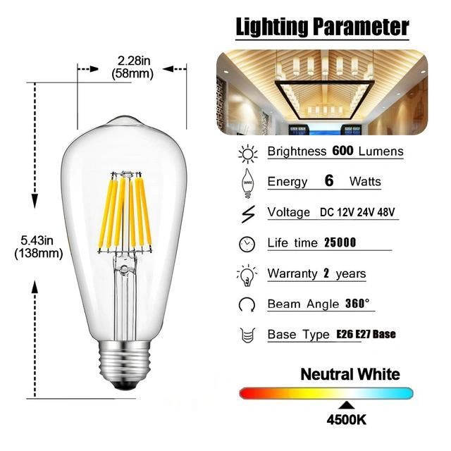 A19 DC12V COB Filament Bulb