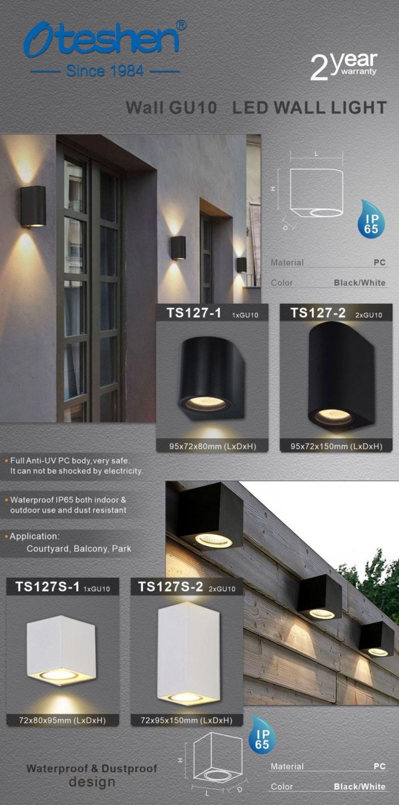 Garden IP65 Oteshen 80*72*95mm China LED Lights Wall Light Housing