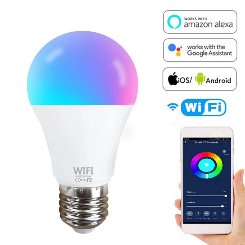 RGBW Wi-Fi LED Bulb, Smart Light Bulb, Dimmable Multicolored Lights, RGB Light Compatible with Alexa and Google Home