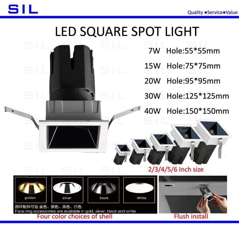 Spotlight LED Spotlight High Quality Anti Glare Recessed Tiltable Spotlight Square 40W LED Spotlight