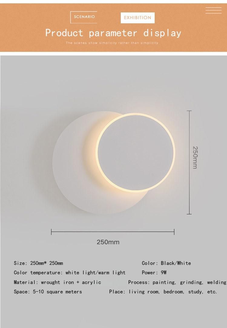 LED Wall Lamp Nordic Minimalist Bedroom Wall Lamp Living Room Round Square Rotatable Wall Lamp
